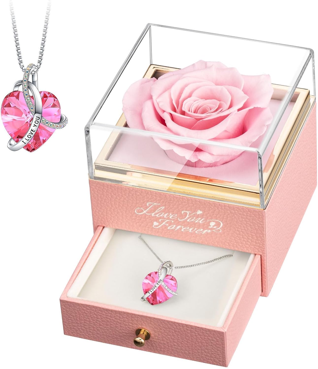 EleShow Preserved Flowers Real Pink Rose Gifts for Mom Grandma Wife Girlfriend at Christmas Valentines Mothers Day, Anniversary Birthday Gifts for Women I Love You Gifts for Her