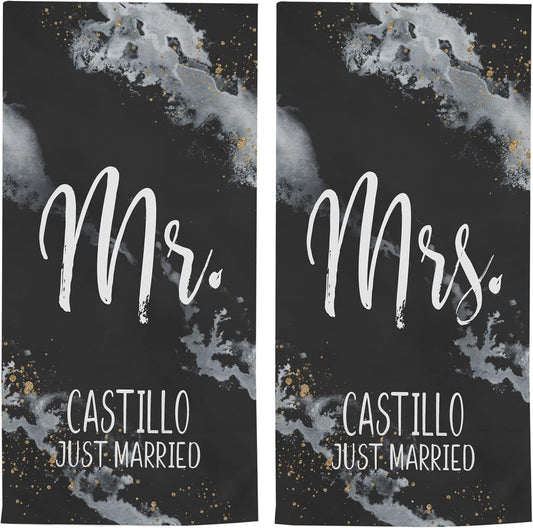Let's Make Memories Personalized Beach Towel Set - Just Married - for Couples, for Newlyweds - Mr. & Mrs., Mr. & Mr. or Mrs. & Mrs. - Customize Message - Standard Size - Set of 2 - Black