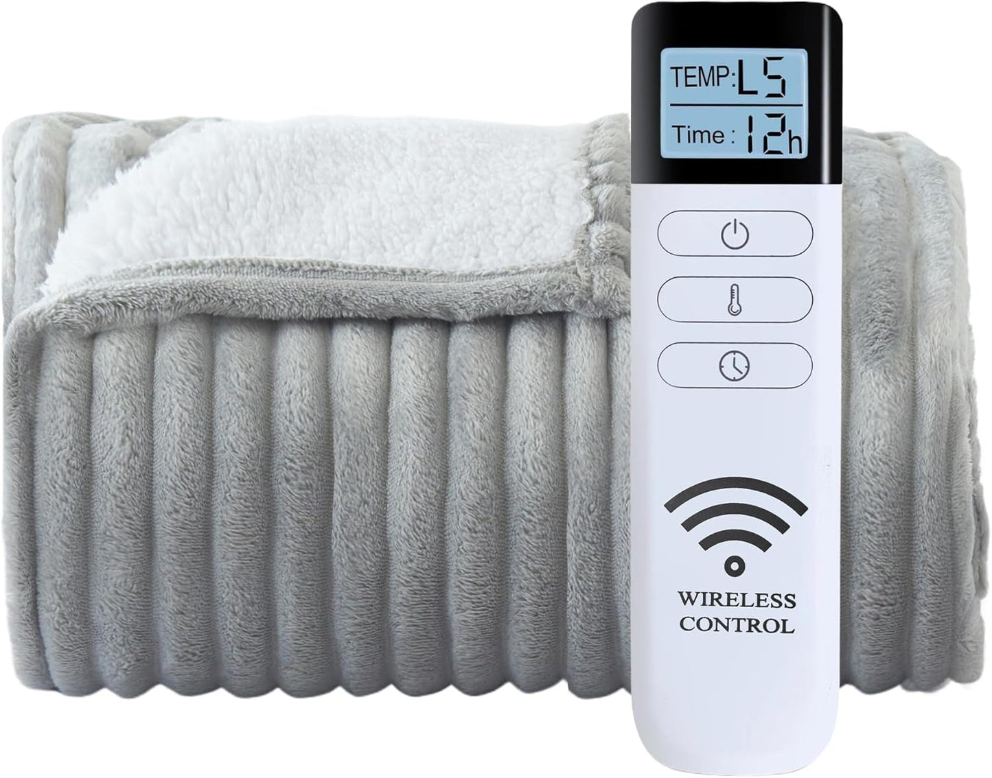 Heated Blanket Electric Blanket 50"x60", Soft Flannel Sherpa Electric Throw with 5 Heating Level & 1-12 Hour Auto Off, Heated Throw with Overheating Protection, Machine Washable(Light Grey)