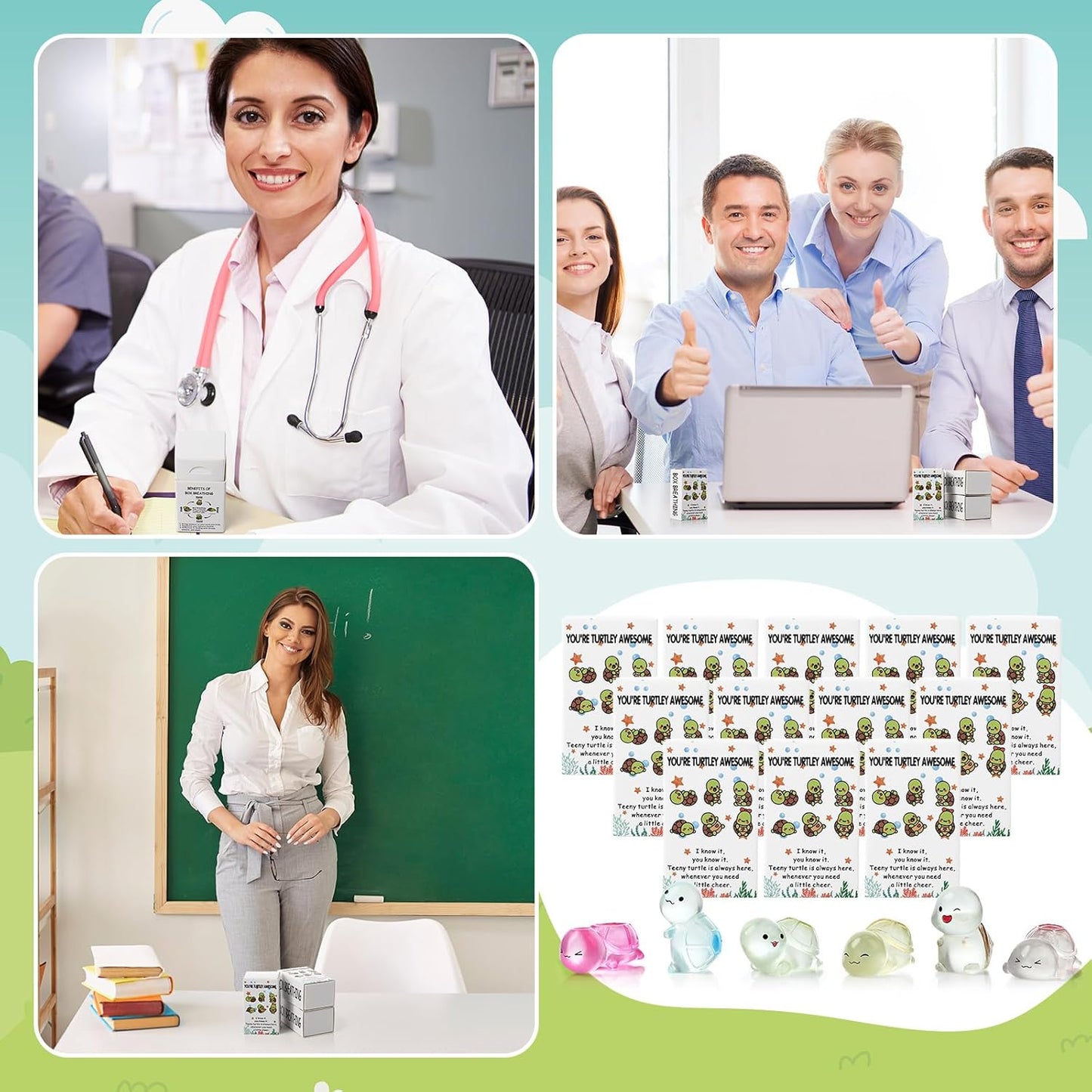 48 Sets Employee Appreciation Gifts Bulk Luminous Resin Animals Breathing Box Party Favor, Team Building Emotional Support Gifts Positive Thank You for Staff Coworkers(Turtley Awesome)