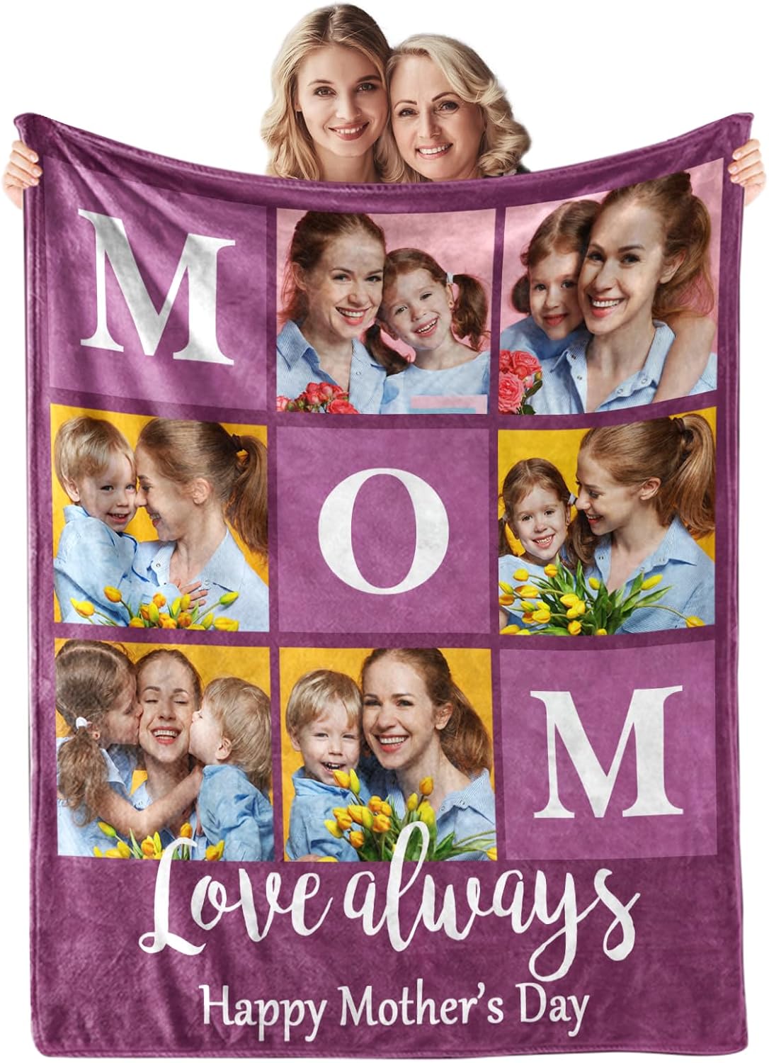 Mothers Day Blanket Gifts for Mom,Custom Blanket with Picture Text Personalized Photo Throw Blanket Customized New Moms Gift from Daughter Son Husband, Birthday Gift for Wife Grandma Grandmother Women