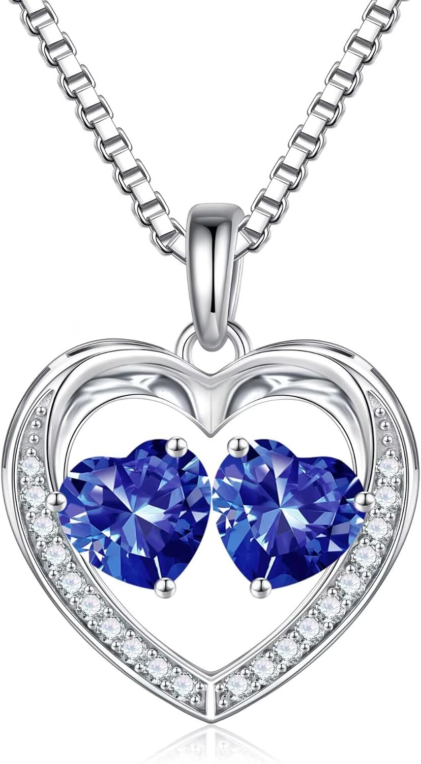 Iefil Birthstone Jewelry for Women - 925 Sterling Silver Birthstone Necklace, Anniversary Birthday Gifts for Women, Jewelry Gifts for Her Wife Mom Daughter