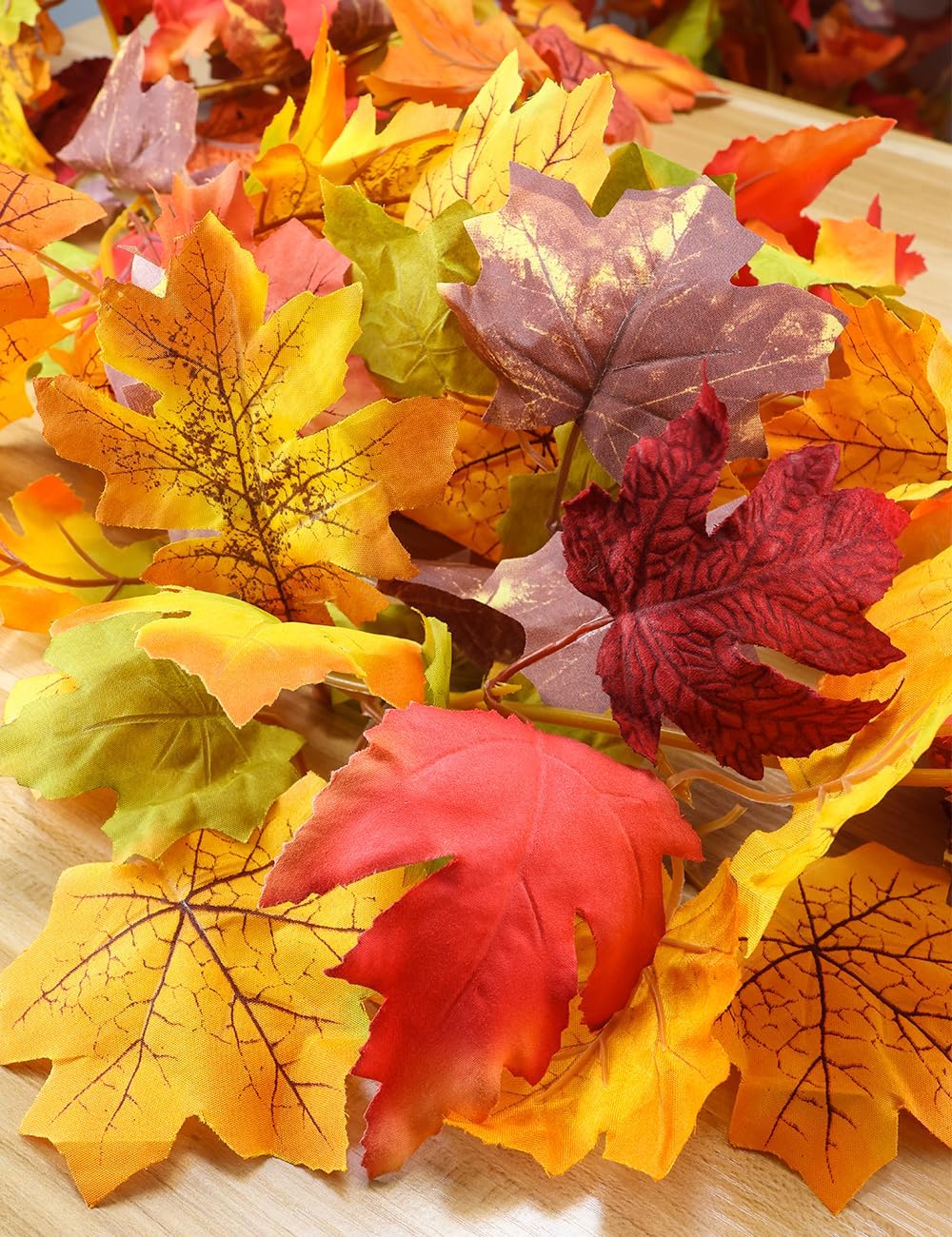 wohohoho 6 Packs Fall Garland Maple Leaf, 5.9Ft/Pieces Fall Leaves Garland 7 Maple Leaves Hanging Vines for Autumn Decor Halloween Thanksgiving Christmas Indoor Outdoor Decorations