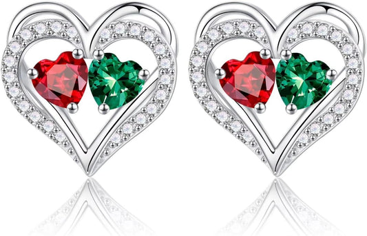 Iefil Birthstone Earrings for Women - 925 Sterling Silver Heart Earrings Anniversary Birthday Gifts for Women Wife Girlfriend Mom
