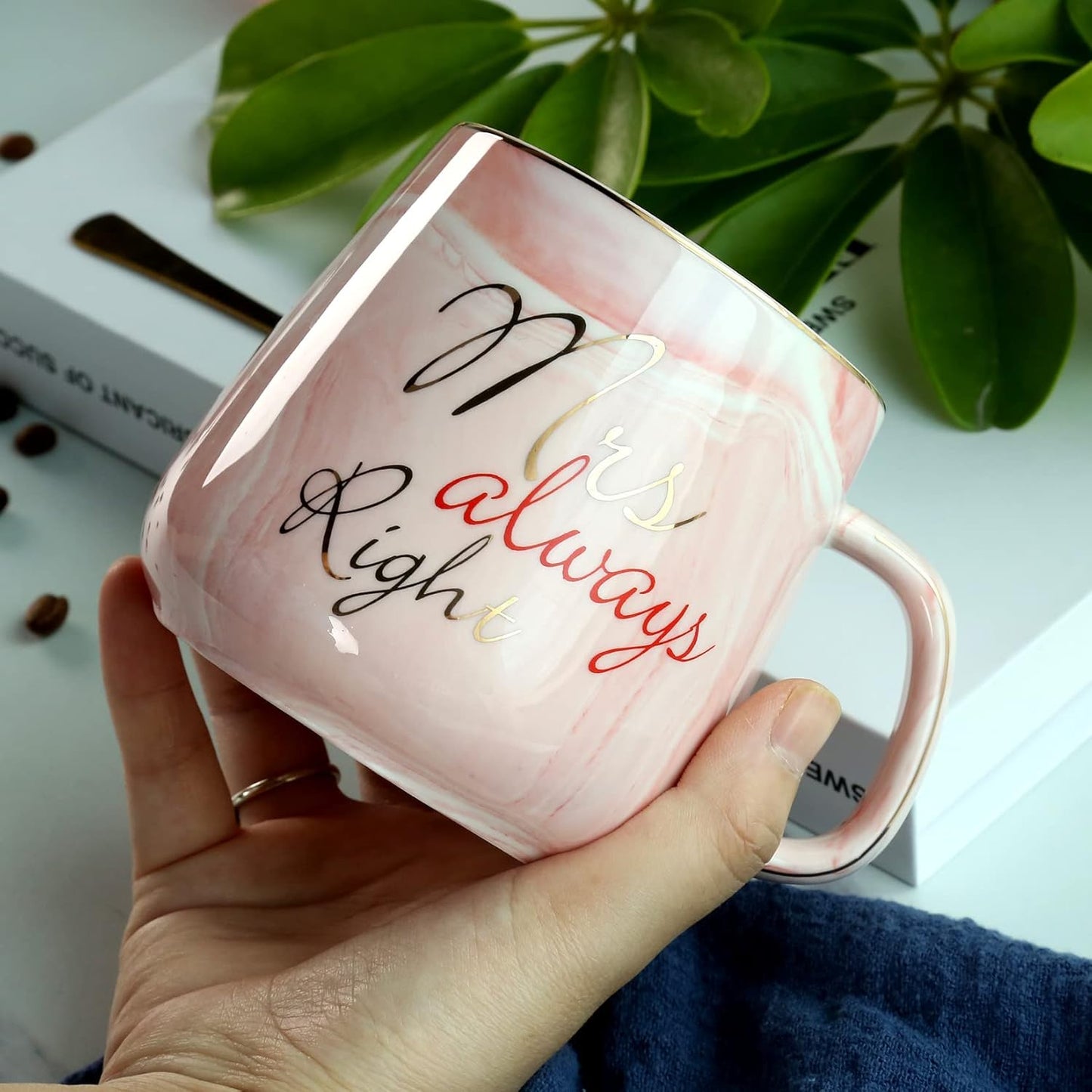 Mr Right Mrs Always Right Couple Coffee Mugs- Wedding Gifts Bridal Shower Anniversary Engagement Gifts for Couple - Bride and Groom Newlyweds Married Couples Ceramic Marble Mugs Set (13.2 oz )