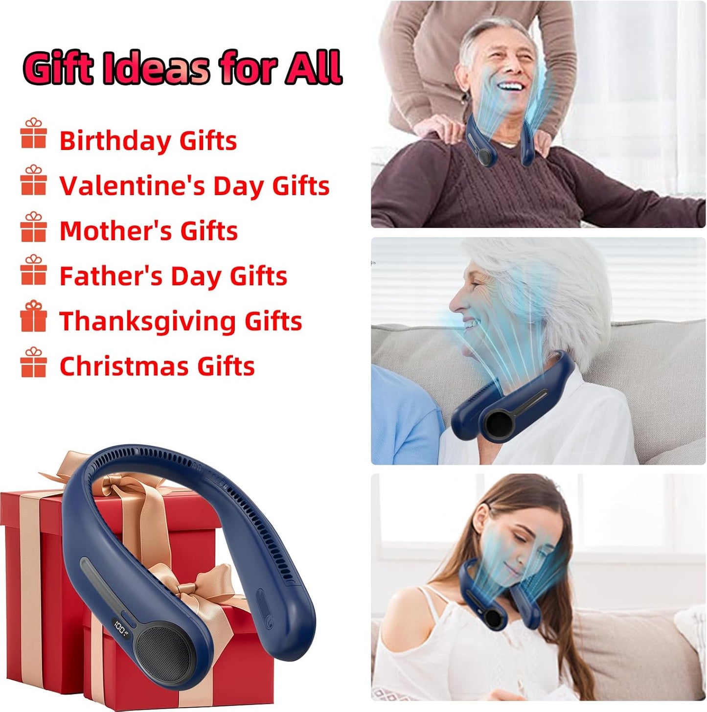 Portable Neck Fan,Gift Ideas,Personal Wearable Bladeless Fan,360° Cooling,LED Display,4-Speeds,6000mAh Rechargeable,Powerful Wind,Outdoor Travel Camping,Birthday Gifts for Men Women Dad Mom (Blue)