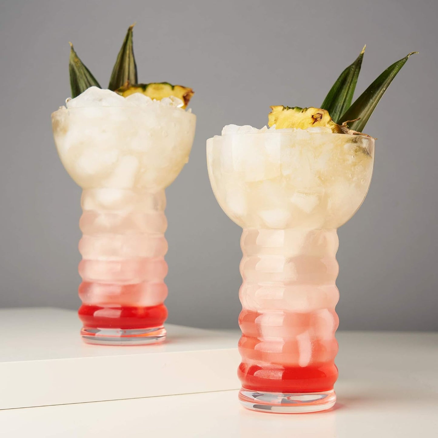 Viski Pacific Crystal Pearl Diver Tropical Tiki Tumbler Set of 2 - Premium Crystal Clear Glass, Stylish Tiki Glasses for Cocktails Gift Set, 12 oz