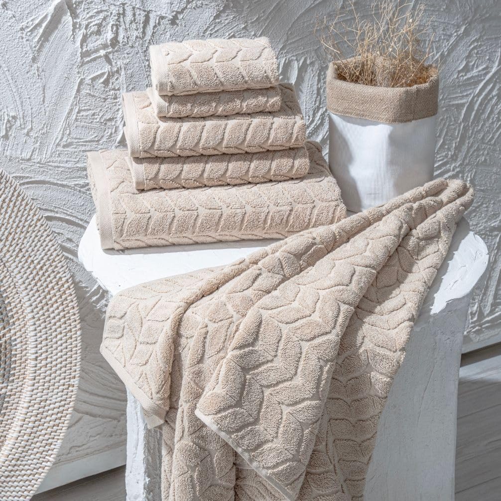 BAGNO MILANO Turkish Bath Towels, Soft Plush Jacquard Luxury Bath Towels, Quick Dry Towel Set (Latte, 6 pcs Towel Set)