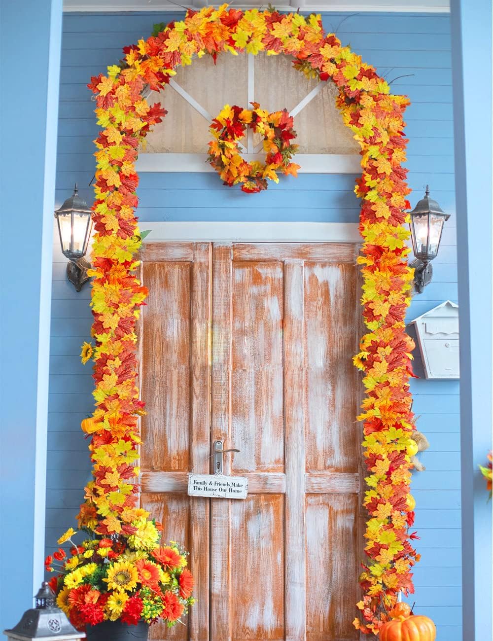 wohohoho 6 Packs Artificial Fall Leaves Garland, 5.9Ft/Pieces Autumn Maple Leaves Mantle Garland Hanging Vines for Home Decor Wedding Halloween Thanksgiving Christmas Indoor Outdoor Decorations
