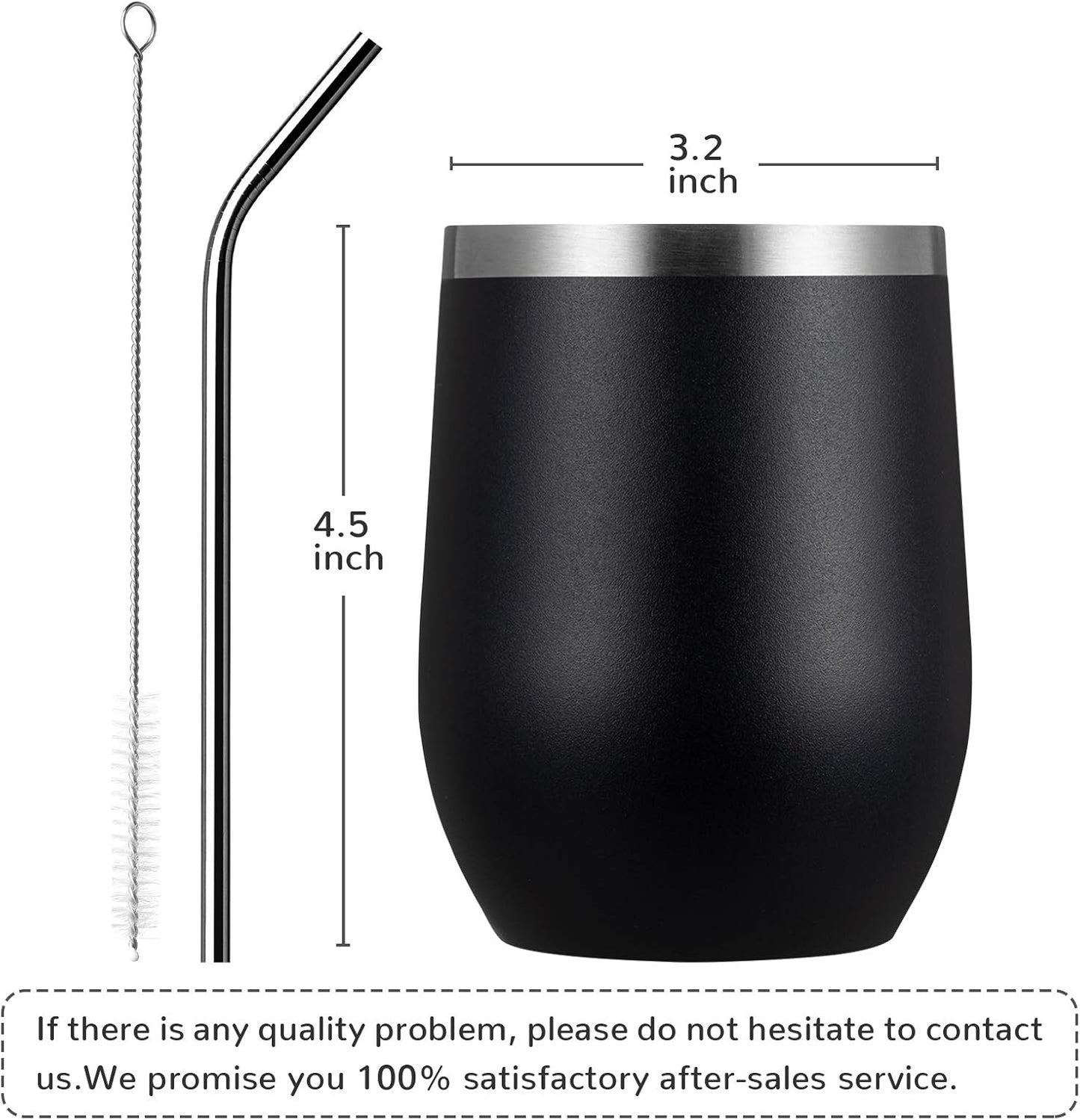 MEWAY 12oz/12 Pack Wine Tumbler Glasses with Lid -Double Wall Vacuum Stainless Steel Travel Tumbler Mug,Stemless Insulated Wine Cup for,Coffee,Cocktails,Gifts (Black,Set of 12)