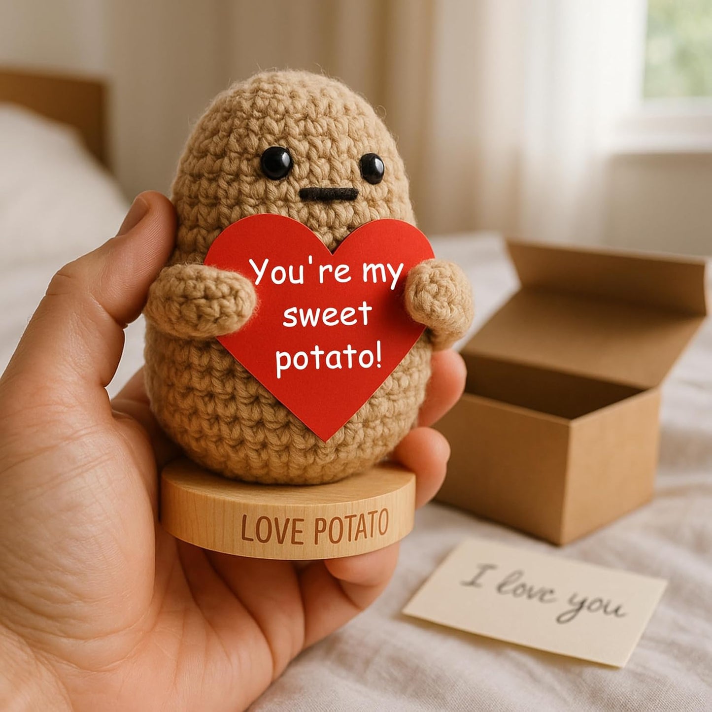 The Cutest Romantic Gift for Men - Potato Crochet Doll with 30 Signs - Couples Gifts for Him for Birthday, Anniversary, Engagement, Valentines Day, Christmas - Birthday Present for Husband Boyfriend