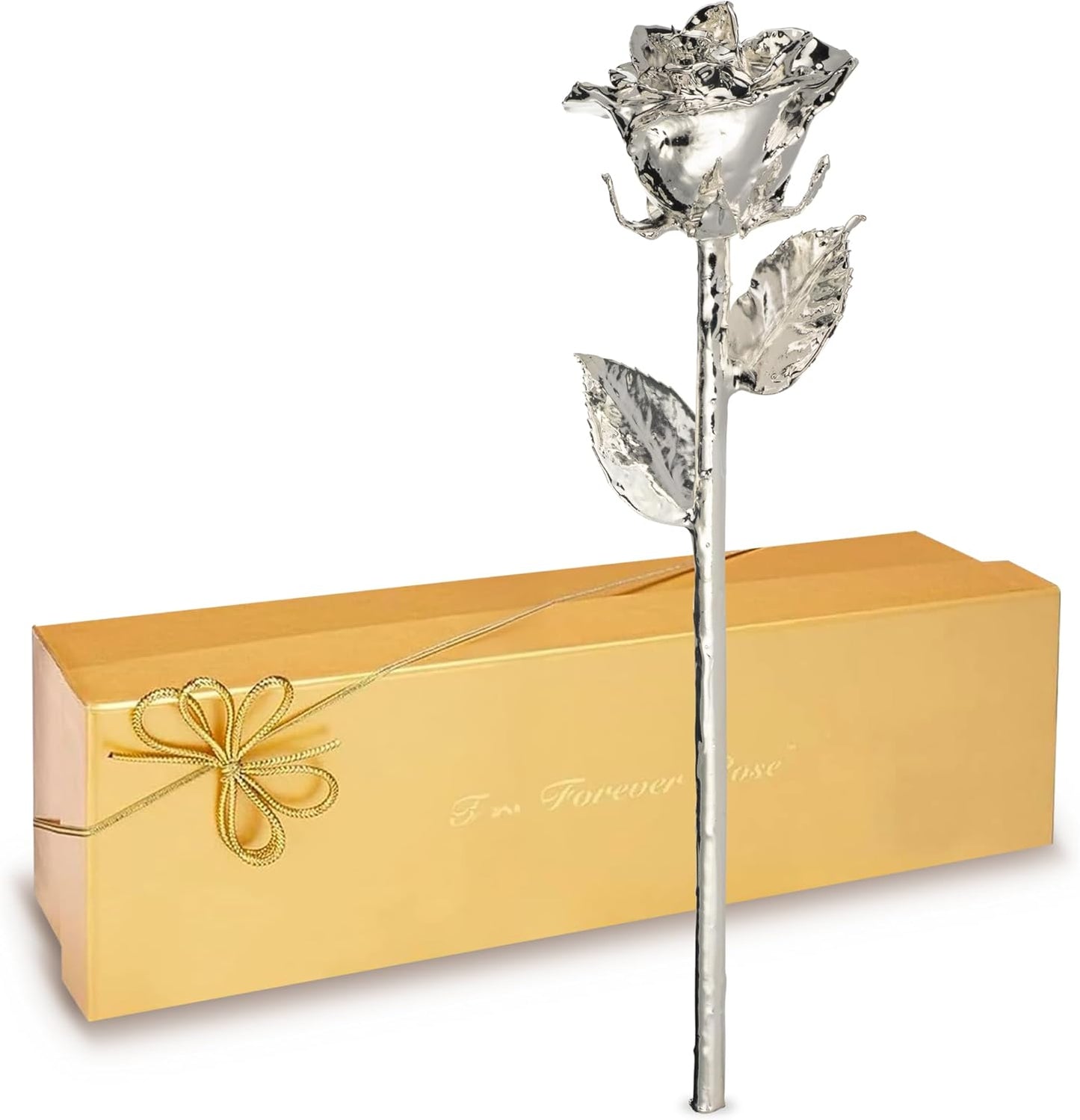 Forever Rose Real Rose Dipped in Silver, Handcrafted Preserved Rose in Luxury Gold Gift Box, Romantic Gift for Her, Elegant Keepsake for Anniversary, Birthday, or Any Special Occasion