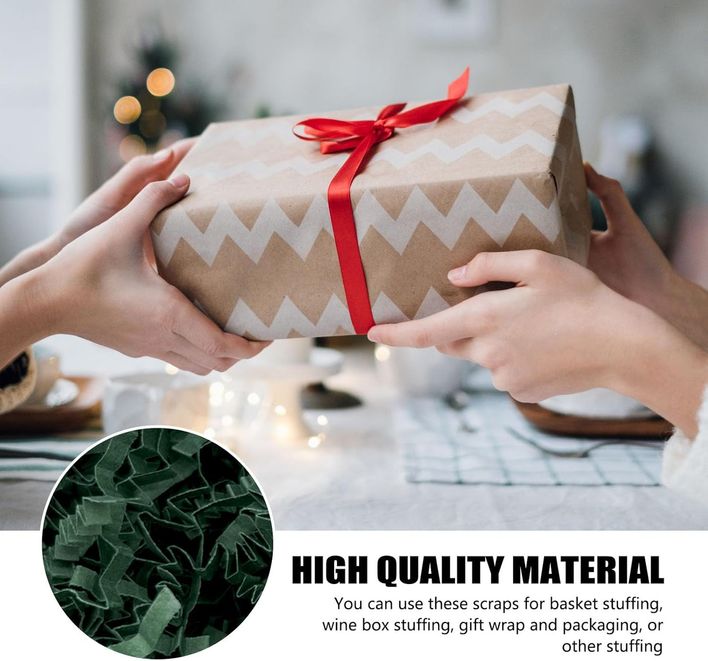 2 LB Dark Green A Crinkle Cut Paper Shred Filler Great for Gift Wrapping, Basket Filling, Birthday, Wedding, Halloween, Thanksgiving, Christmas Day, New Year Party Decorations Filling Supplies