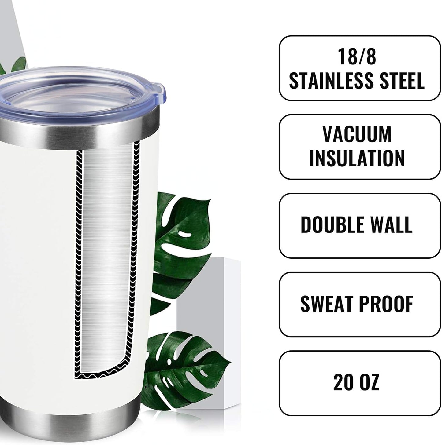 12 pack 20 OZ Double Wall Stainless Steel Vacuum Insulated Tumbler Coffee Travel Mug With Lid, Durable Powder Coated Insulated Coffee Cup for Cold & Hot Drinks (White, 12 pack)