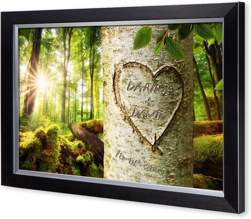 IPIC - Love Evergreen, Personalized Artwork with Names and Date on, Customized Gift for Anniversary,Wedding,Birthday and Holidays. Picture size: 30x20, Framed Size: 33x23