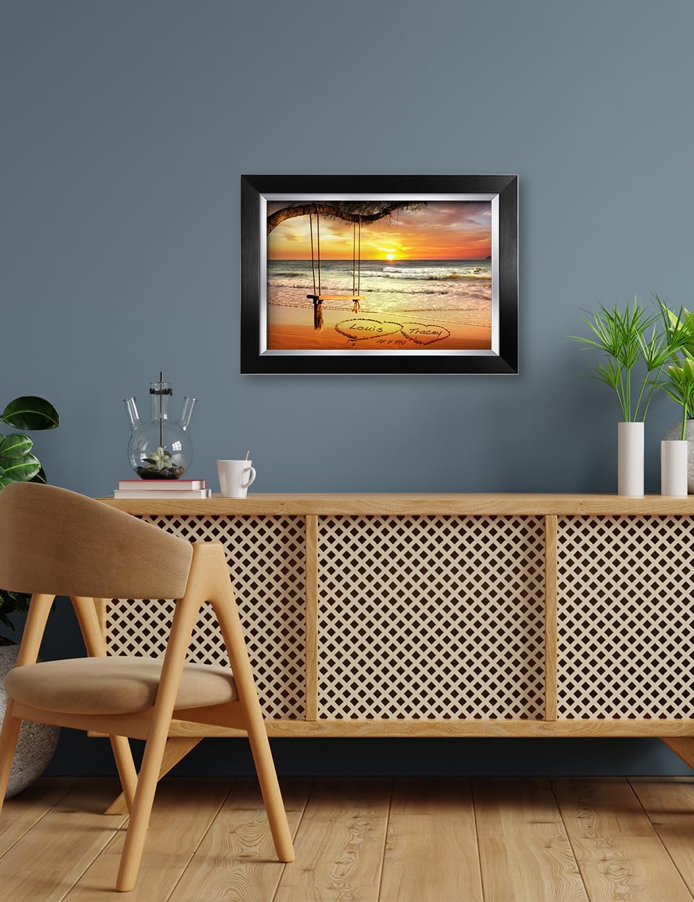 IPIC - "Eternal Love Personalized Framed Wall Art, Custom Beach Sunset Scene with Names and Date in Sand, A Personalized Gift for Couple, Wedding, or Anniversary, Coastal Home Decor