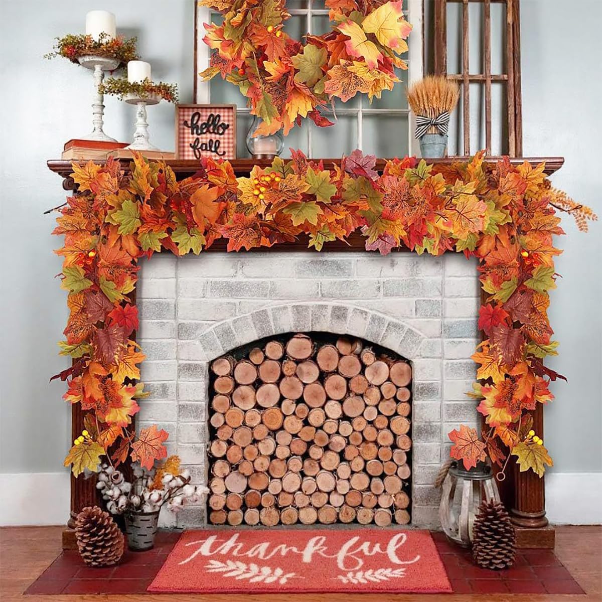 Fall Garland Fall Leaves Garland for Thanksgiving Decorations Home Outdoor Decor (3 Pcs)
