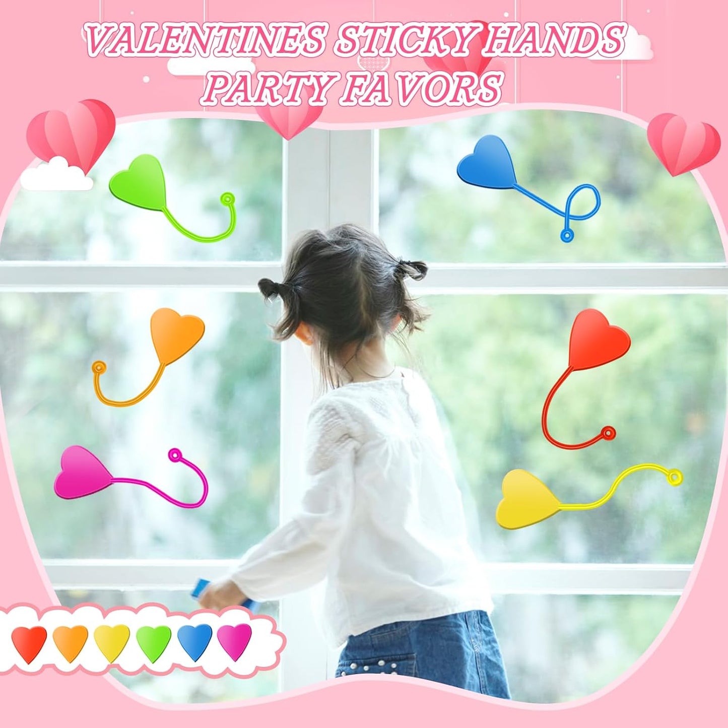 Valentines Sticky Hands Bulk 48PCS Valentines Day Gifts for Kids Classroom Prizes Valentines Party Favors for Kids Stretchy Heart Sticky Hand Toy Valentines Day Goodie Bag Stuffers Kid Party Supplies