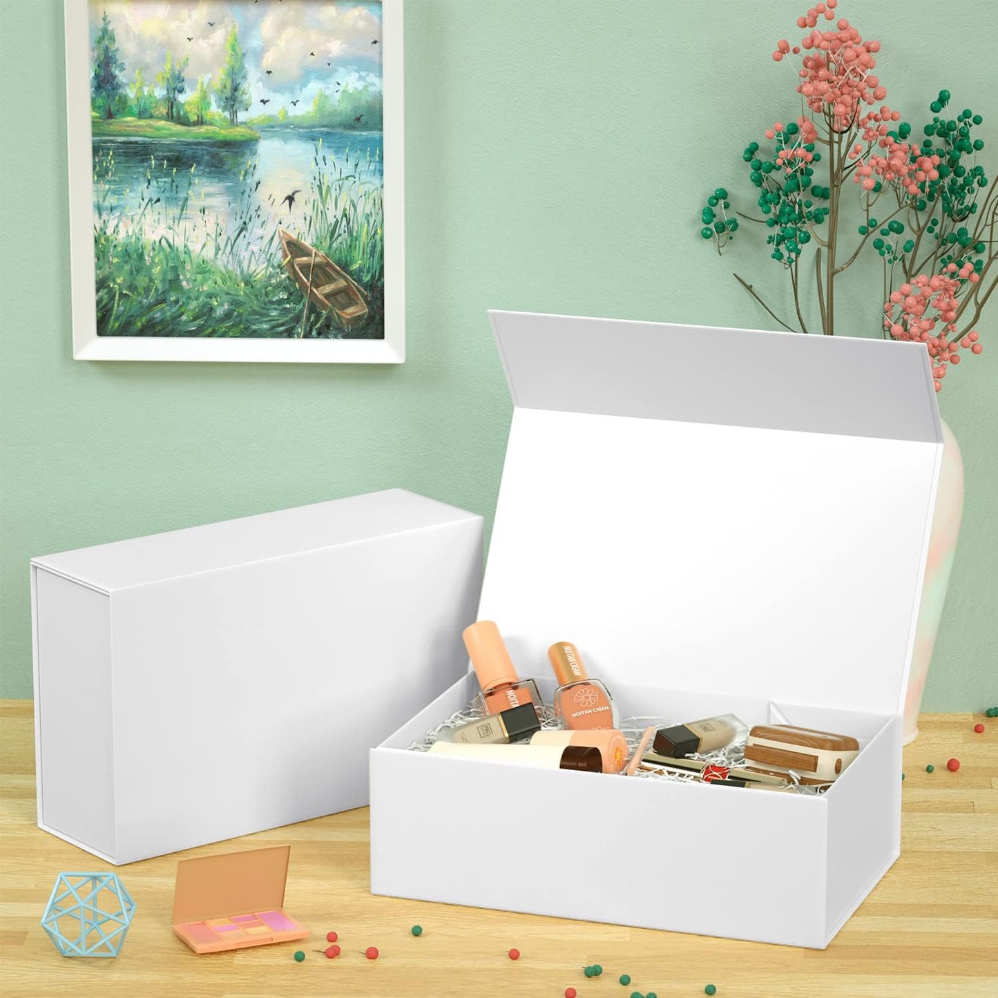 White Gift Box, 9.5x6x3'' Gift boxes for Presents with Lids Magnetic Closure Rectangle Collapsible for Bridesmaid Proposal Box, Wedding, Christmas, Halloween, Birthday Gift Packging