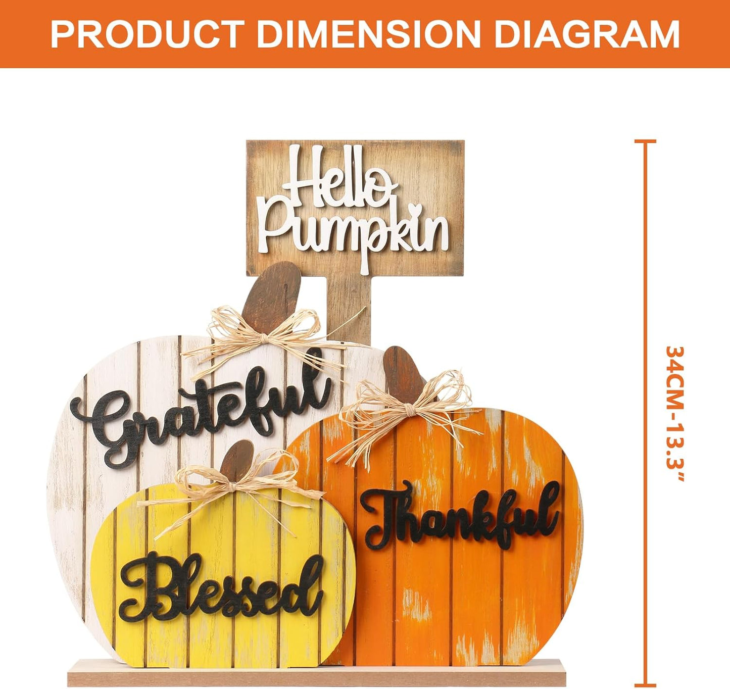 SY Super Bang Fall Decorations for Home, Rustic Wooden Blessed Grateful Thankful Hello Pumpkin Tabletop Sign Thanksgiving Decoration, for Autumn Harvest Farmhouse Party Decor.