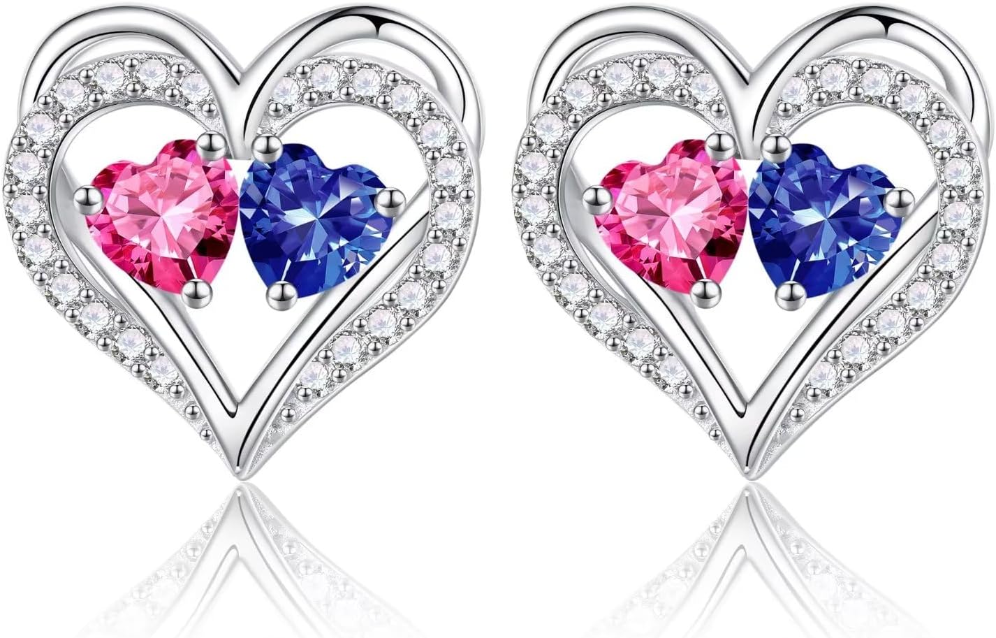 Iefil Birthstone Earrings for Women - 925 Sterling Silver Heart Earrings Anniversary Birthday Gifts for Women Wife Girlfriend Mom