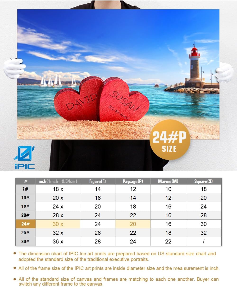 IPIC - Beach Lovers, Personalized Artwork with Names and Date on, Customized Gift for Anniversary,Wedding,Birthday and Holidays. 30x20