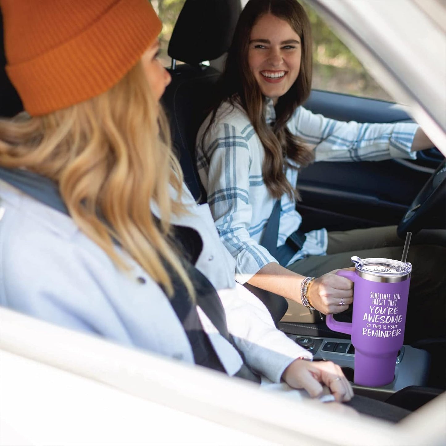 NOWWISH Gifts for Women, Sometimes You Forget You're Awesome 40 oz Tumbler with Handle and Straw, Birthday Gifts for Her Mom Wife Girlfriend and Sister - Purple