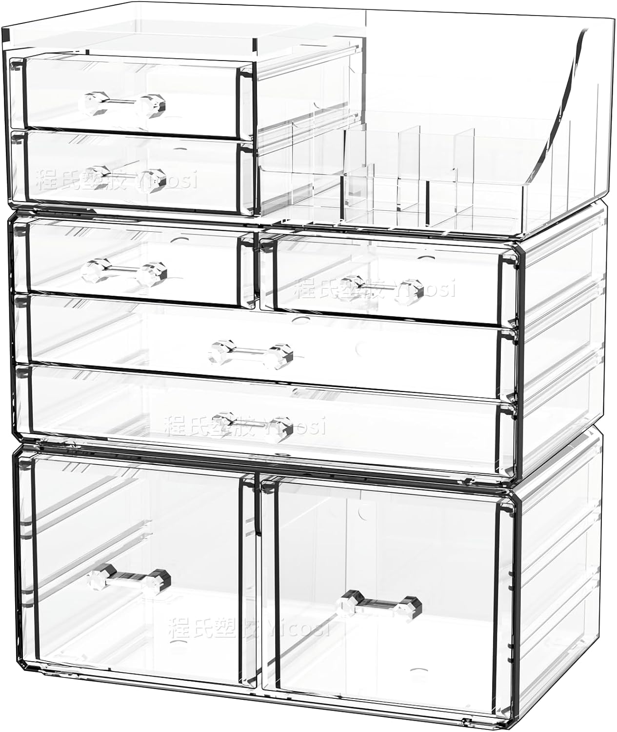 Cq acrylic 3 Pack Clear Makeup Organizer Countertop,Stackable 8 Drawers Skin Care Organizer,Cute Make Up Organizers for Vanity Jewelry,Hair Accessory,Beauty,Skin Care,Skincare Product Desk Storage