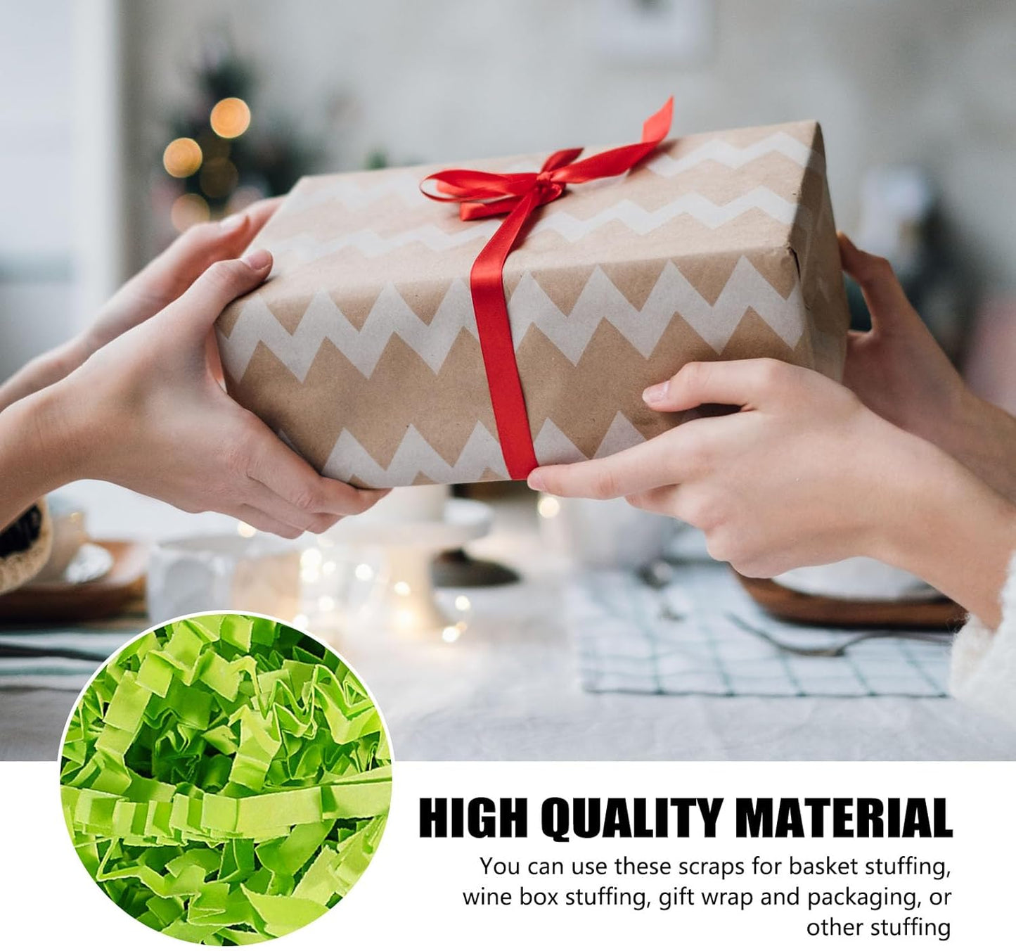 2 LB Fluorescent Green Crinkle Cut Paper Shred Filler Great for Gift Wrapping, Basket Filling, Birthday, Wedding, Halloween, Thanksgiving, Christmas Day, New Year Party Decorations Filling Supplies