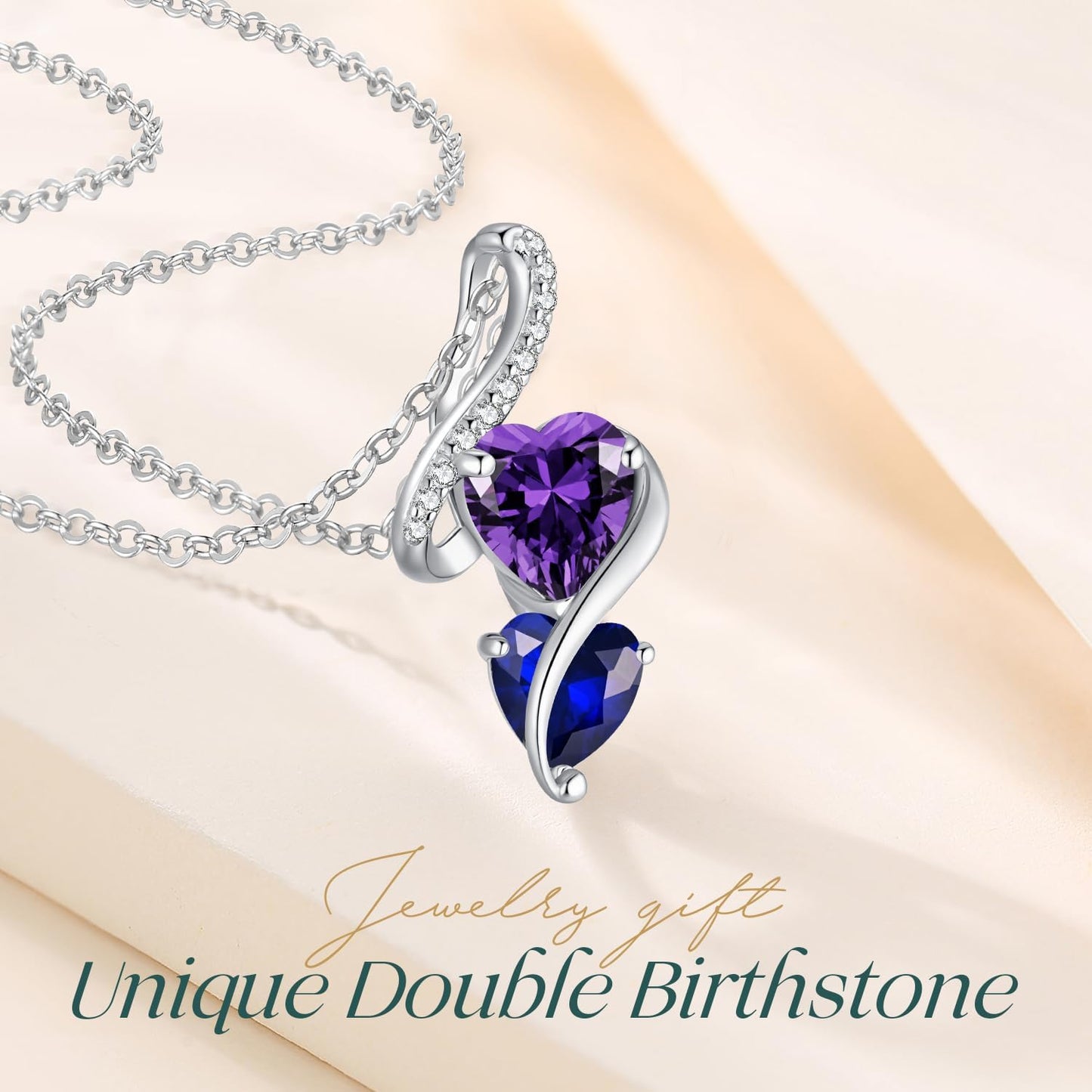 LOUISA SECRET Unique Double Heart Necklace Gifts for Wife Women, 925 Sterling Silver Tiny Birthstone Pendant Jewelry Gift for Her Girlfriend Mom Valentine's Day Anniversary Mother's Day Birthdays & Christmas