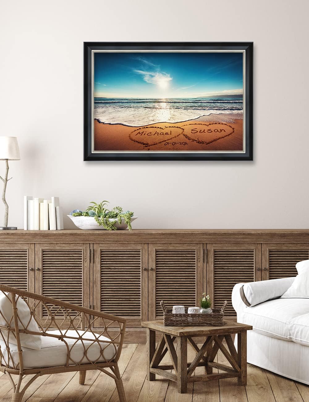 IPIC - Heart in Heart, Personalized Framed Wall Art with Names and Date om, Giclee Prints with Solid Wood Frame, Customized Gift for for Wedding Anniversary