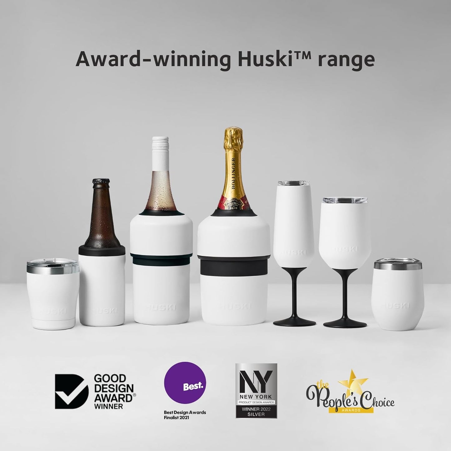 Huski Champagne Flute | NEW | Award-winning Design with Detachable Stem | Premium Stainless Steel Champagne Glass with Lid | Triple Insulated Tumbler | 8oz Capacity | Great Gift (Brushed Stainless)