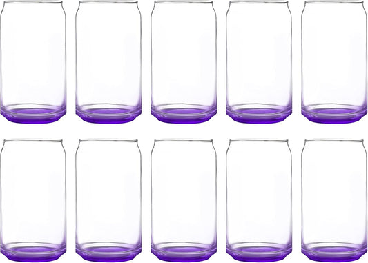 DISCOUNT PROMOS Beer Can Glasses Set of 10, 16 oz. Pint Sized, Soda Can Shape, Glassware, Purple