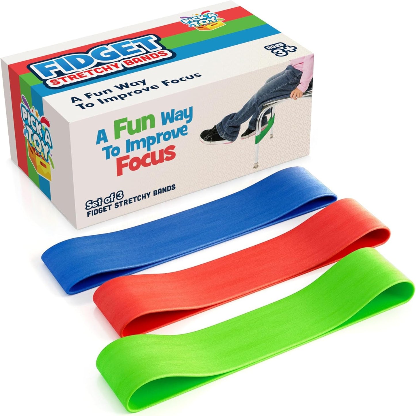 Chair Bands For Kids With Fidgety Feet 3 Pack | Fidget Chair & Desk Band | Stretchy Bands for Your Feet | For Kids with ADHD, ADD, SPD, Autism
