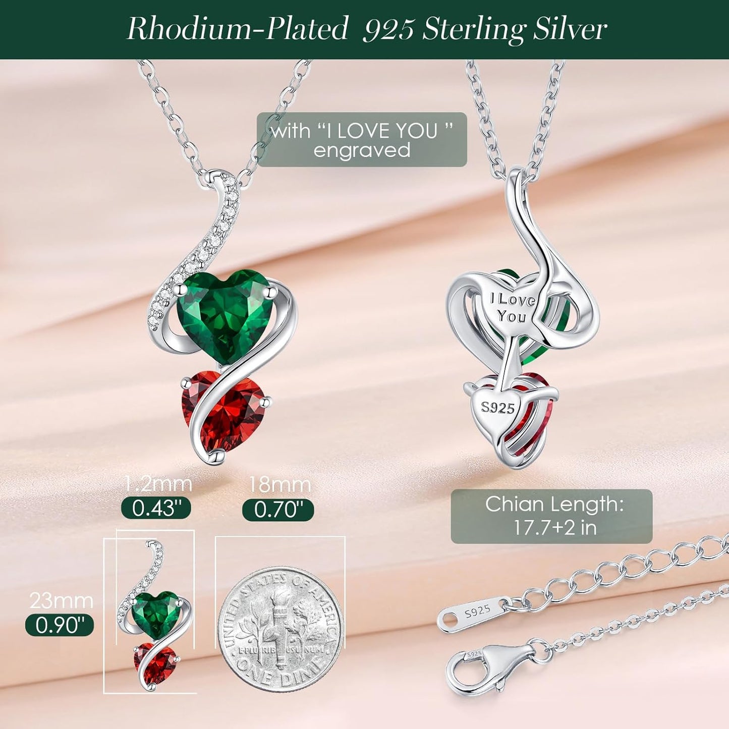 LOUISA SECRET Unique Double Heart Necklace Gifts for Wife Women, 925 Sterling Silver Tiny Birthstone Pendant Jewelry Gift for Her Girlfriend Mom Valentine's Day Anniversary Mother's Day Birthdays & Christmas