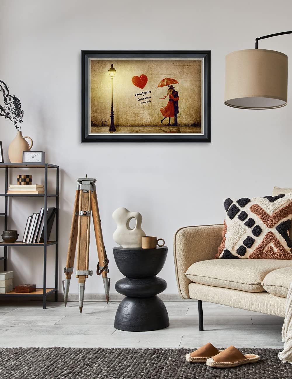 IPIC - Our First Kiss Personalized Framed Wall Art with Names and Date on, Giclee Prints with Solid Wood, Custom Gifts for Anniversary. Total Framed Size: 27.25" W x 19.25" H