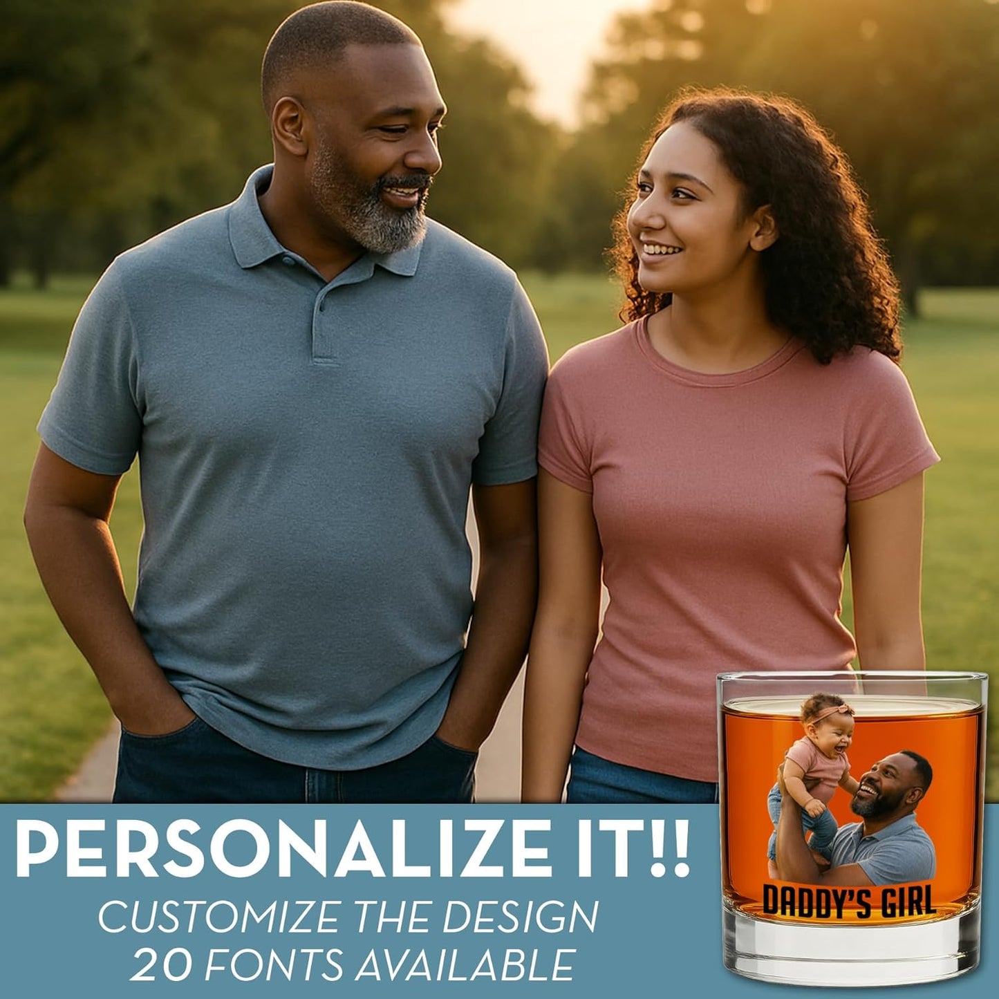 Personalized Fathers Day Printed Photo 11oz Whiskey Glass - Custom Dad Gifts, Bourbon Gifts for Men, Customized Father Picture, Boyfriend, Husband, Birthday, Groomsmen, Prime