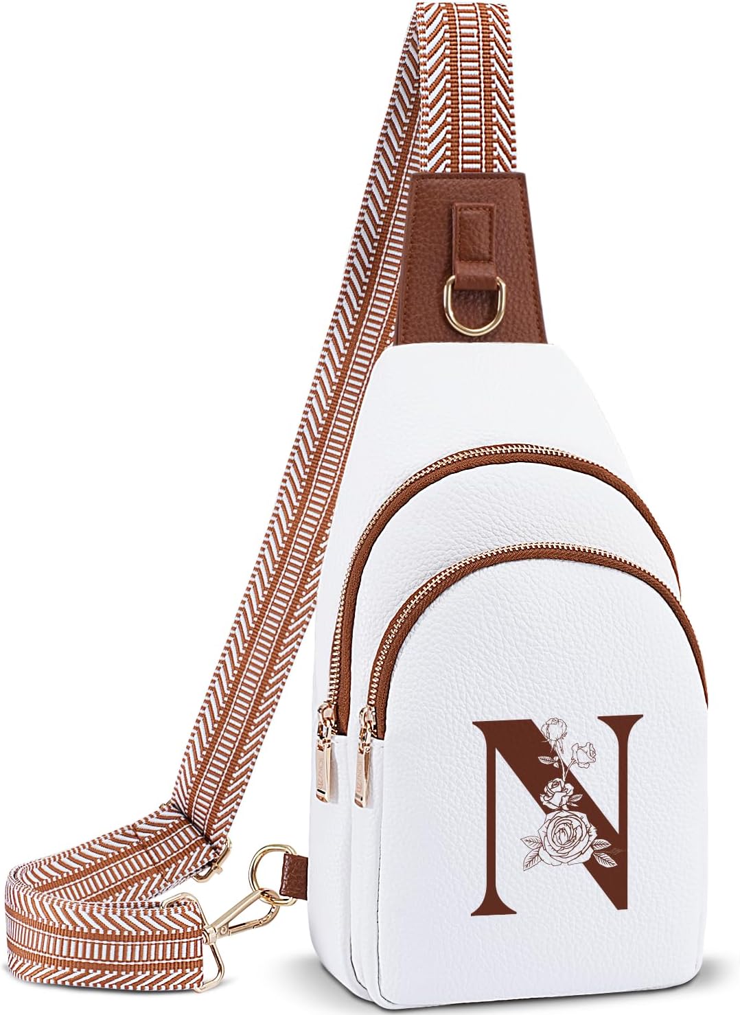 Crossbody Bag for Women Leather Sling Bags with Initial Letter Fanny Pack Chest Bag for Travel, Gift for Mom Wife