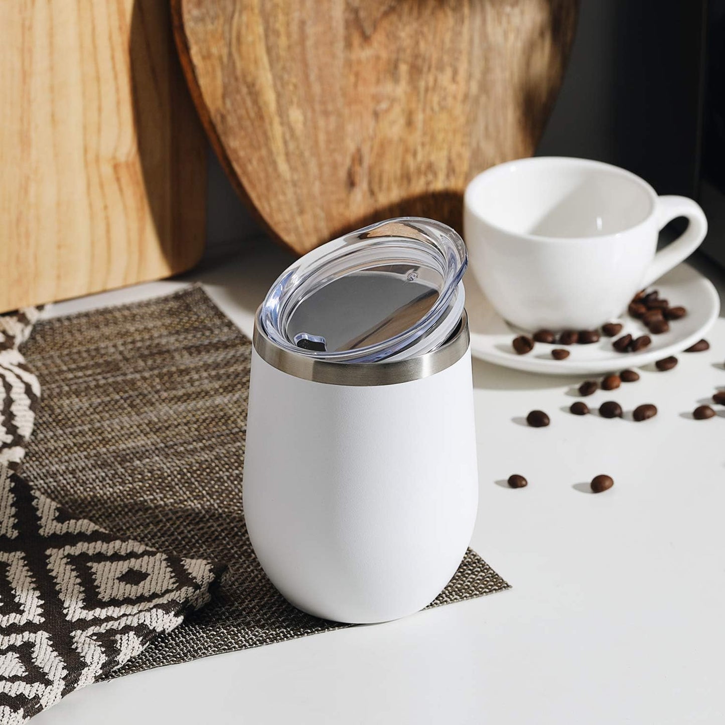 COMOOO 12oz Wine Tumbler with Lid and Straw, Stainless Steel Stemlss Wine Glass, Double Wall Vacuum Insulated Wine Tumbler Cup for Wine, Cocktails, Champaign,Travel,Office,White, 6 Pack