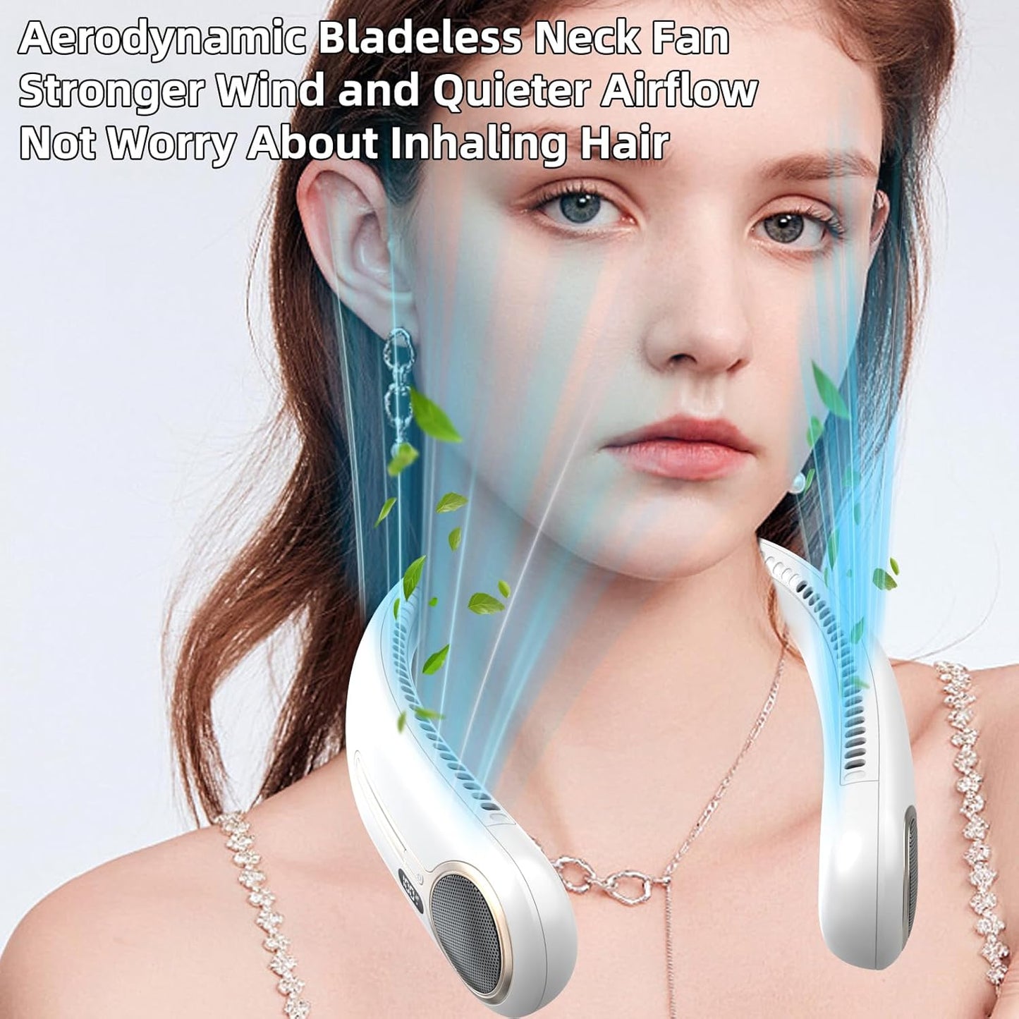 Portable Neck Fan,Gift Ideas,Personal Wearable Bladeless Fan,360° Cooling,LED Display,4-Speeds,6000mAh Rechargeable,Powerful Wind,Outdoor Travel Camping,Birthday Gifts for Men Women Dad Mom (White)