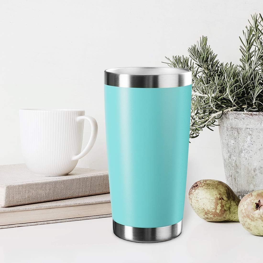 20oz Tumbler Bulk Stainless Steel Vacuum Insulated Tumblers with Lid Double Wall Travel Mug, Powder Coated Coffee Cup, Suitable for Ice Drinks and Hot Beverage (Light blue 12pack)