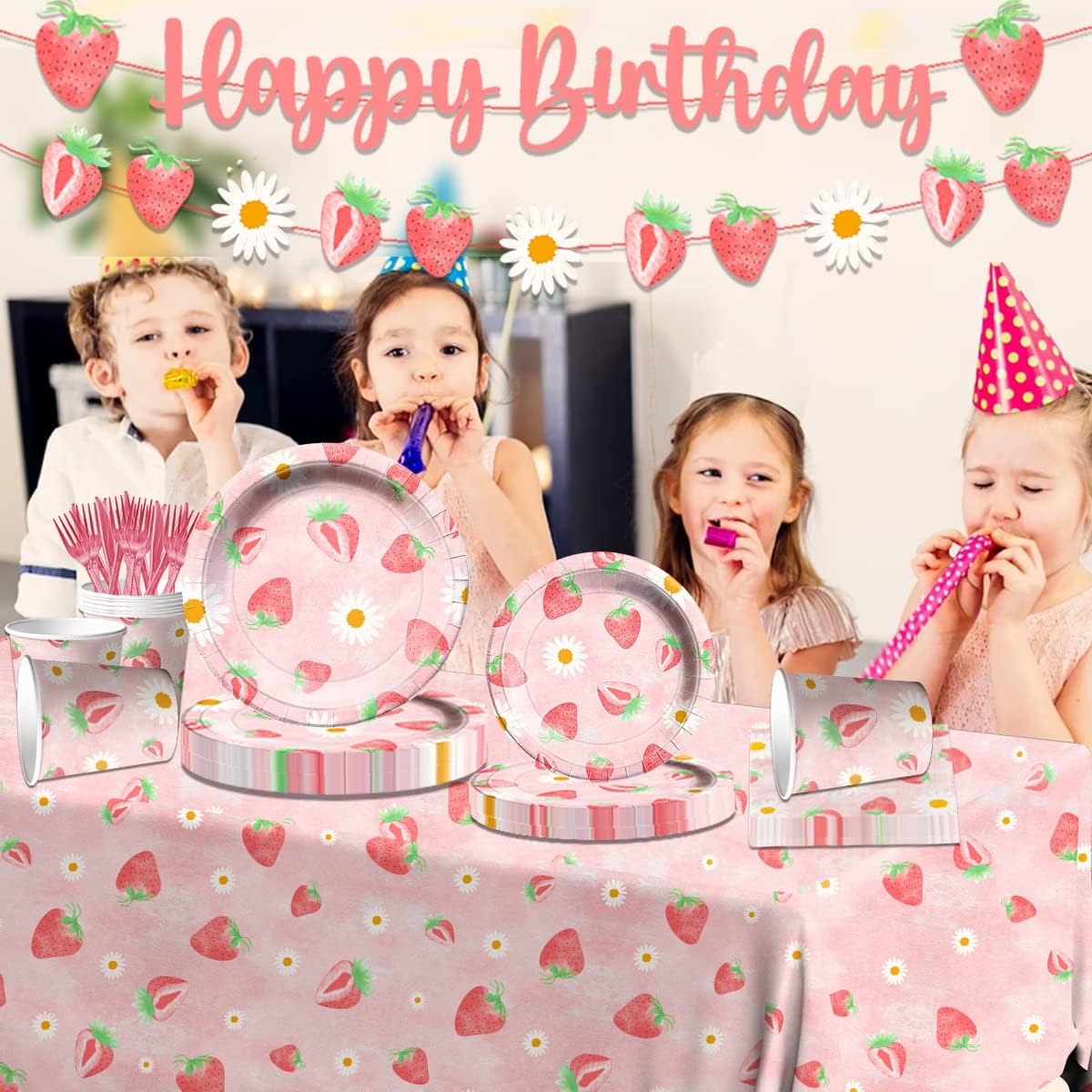 Strawberry Party Decorations - Strawberry Themed Birthday Tableware Disposable Plate,Tablecloth,Napkin Sweet One Party Decorations for Berry First Birthday Supplies