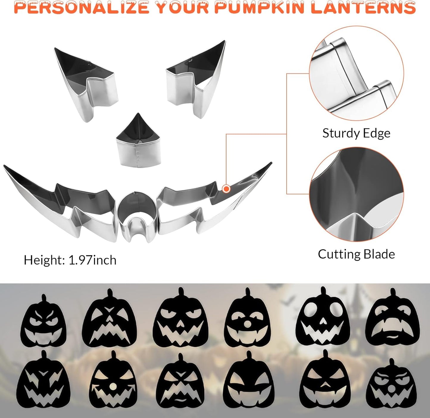 WANNTS Pumpkin Carving Kit Halloween, Safe and Easy Pumpkin Carving Set for Kids, DIY Stainless Steel Pumpkin Carving Tools for Halloween Decoration Jack-O-Lanterns, Gift for Halloween(With Hammer)