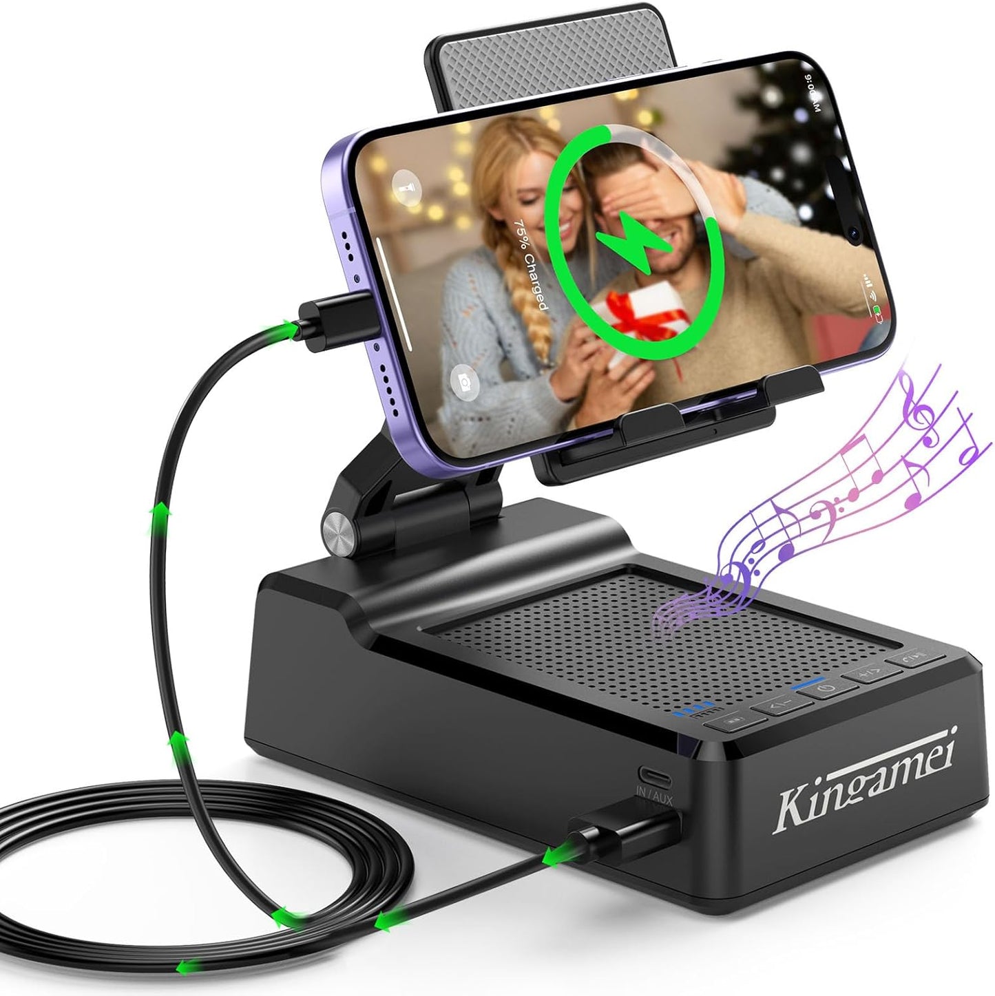 4In1 Bluetooth Speakers Wireless with Power Bank, Cell Phone Stand Foldable Phone Holder, Gifts for Mens Women, Portable Cellphone Holder with Speaker and Anti-Slip Base HD Surround Sound - Black