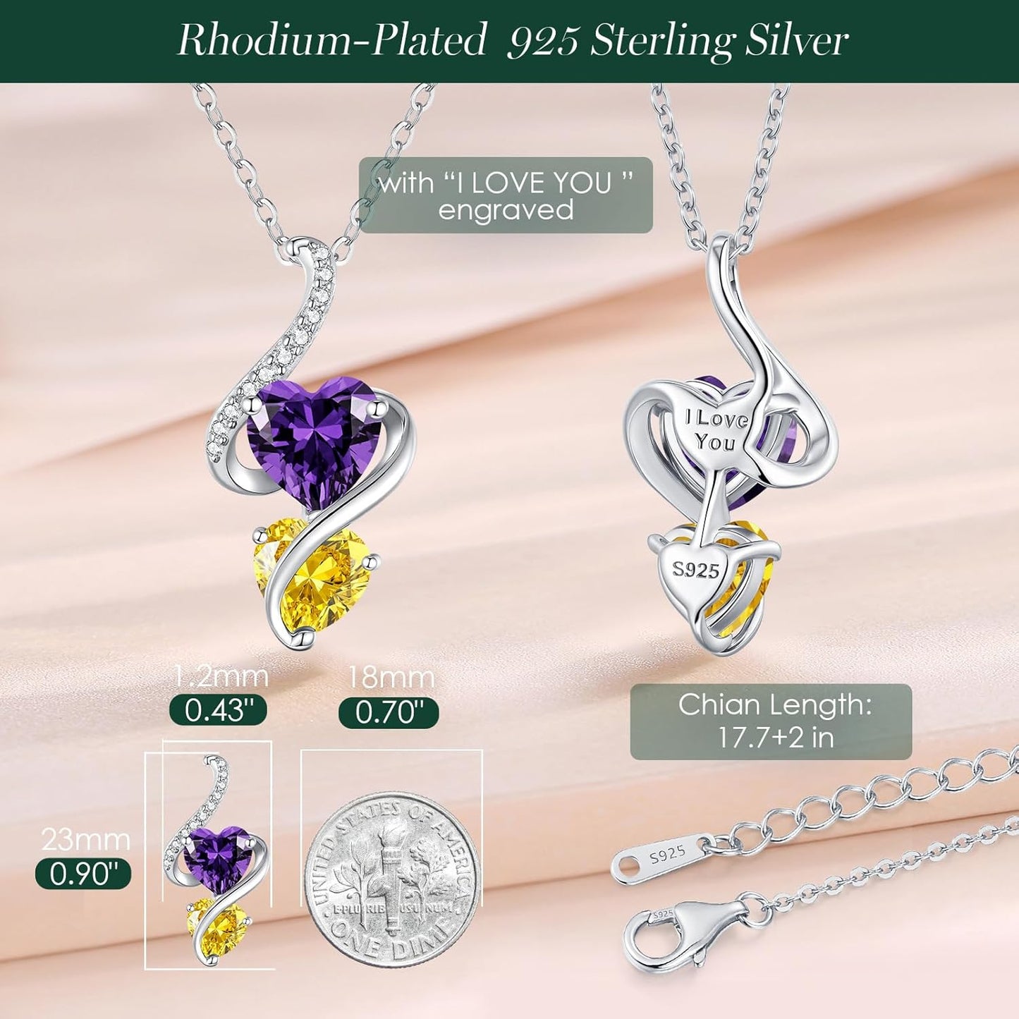 LOUISA SECRET Unique Double Heart Necklace Gifts for Wife Women, 925 Sterling Silver Tiny Birthstone Pendant Jewelry Gift for Her Girlfriend Mom Valentine's Day Anniversary Mother's Day Birthdays & Christmas
