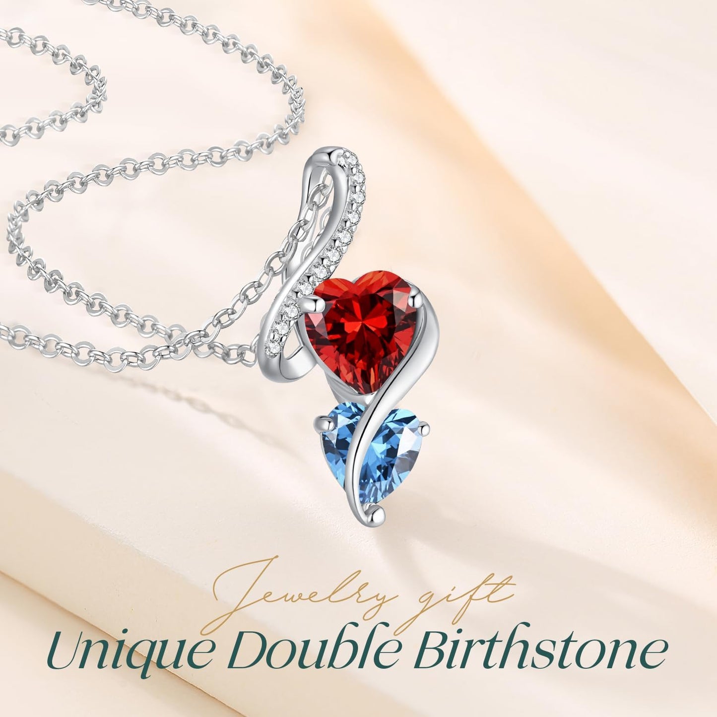 LOUISA SECRET Unique Double Heart Necklace Gifts for Wife Women, 925 Sterling Silver Tiny Birthstone Pendant Jewelry Gift for Her Girlfriend Mom Valentine's Day Anniversary Mother's Day Birthdays & Christmas