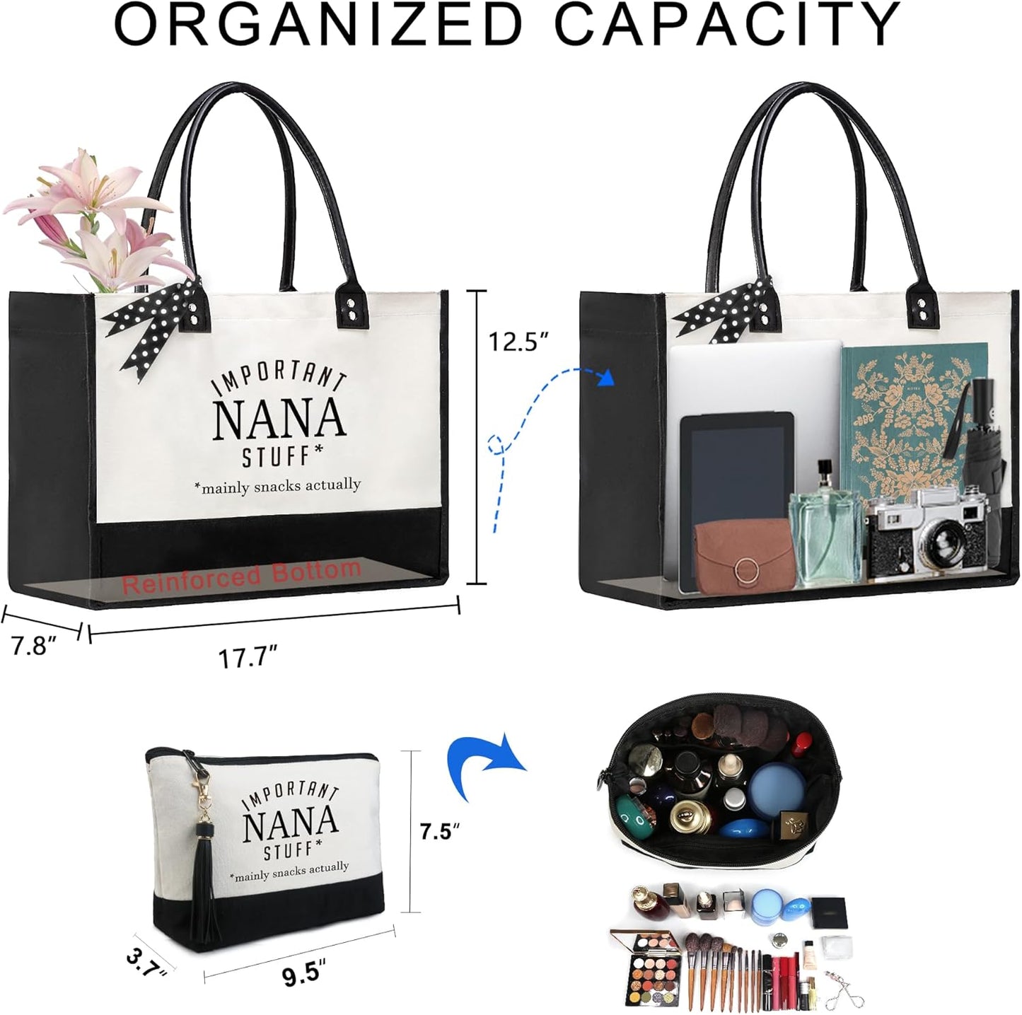 BeeGreen Birthday Presents for Grandma, Grandparents Getaway Bag, Grandma Top Handle Handbags with Button & Pouch Christmas Gifts for Grandma Nana Mother's Gift