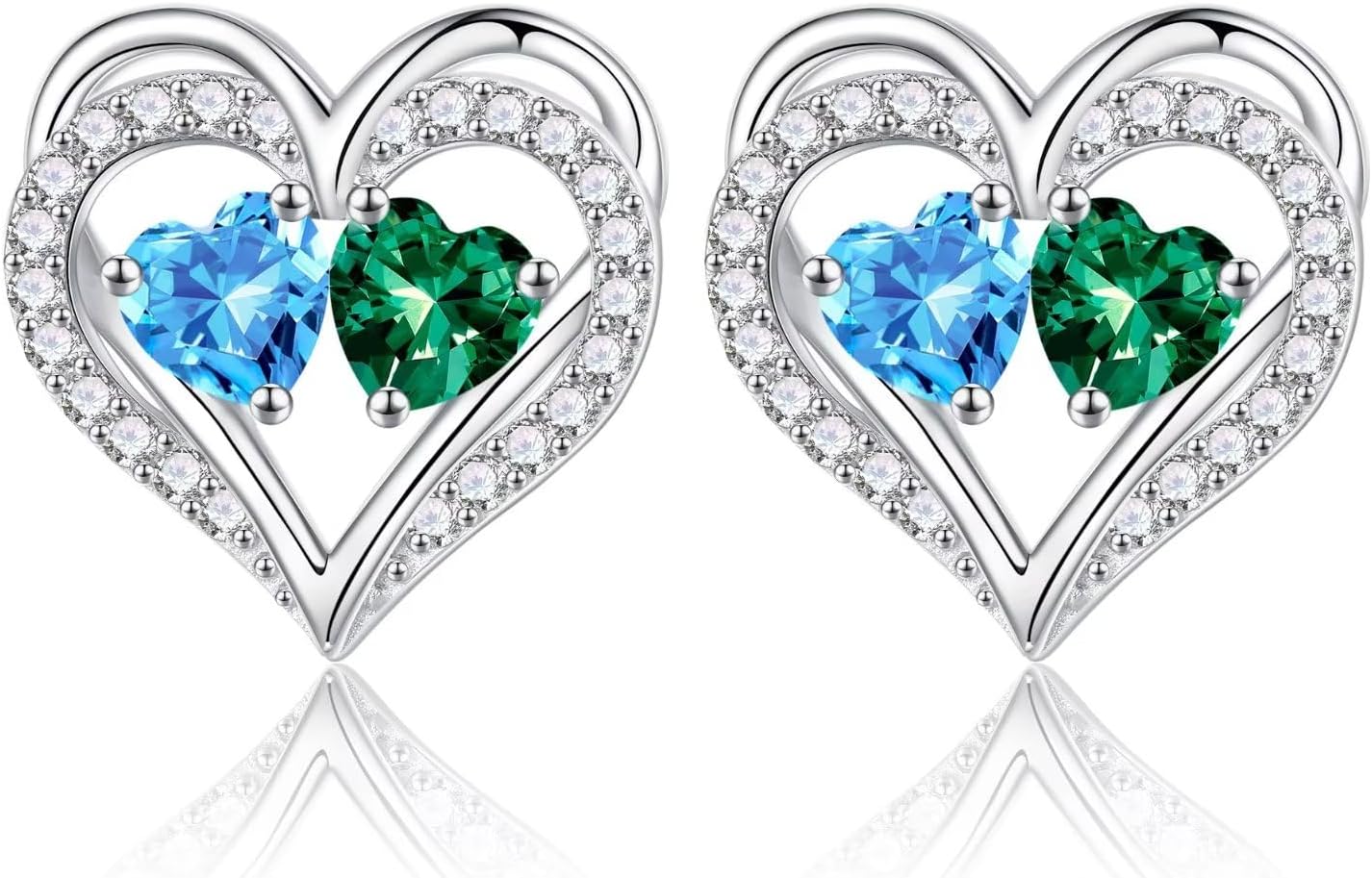 Iefil Birthstone Earrings for Women - 925 Sterling Silver Heart Earrings Anniversary Birthday Gifts for Women Wife Girlfriend Mom