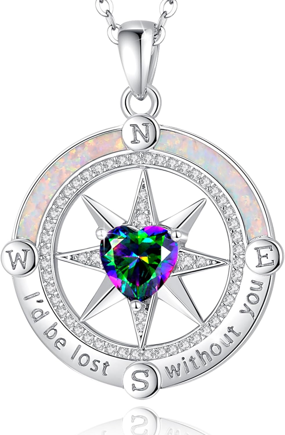 FANCIME Compass Necklace for Women Sterling Silver Compass Jewelry Opal Pendant Fine Jewelry Gemstone Birthday Mother's Day Gifts for Wife