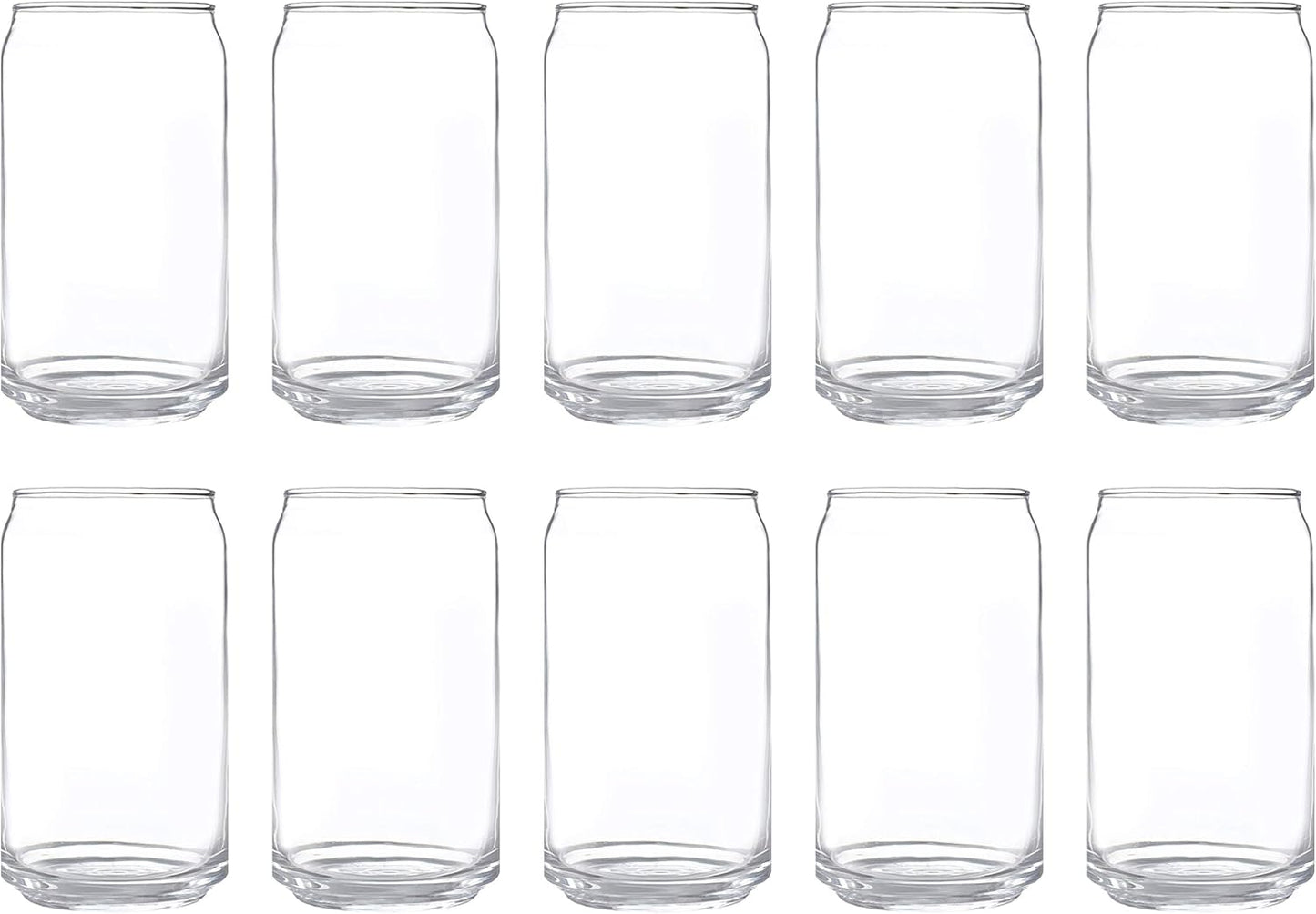 DISCOUNT PROMOS Beer Can Glasses Set of 10, 16 oz. Pint Sized, Soda Can Shape, Glassware, Clear